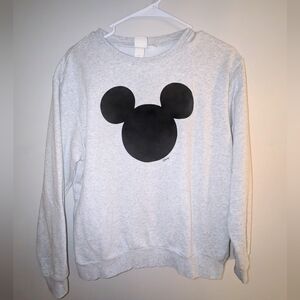 H&M Disney Gray Sweatshirt with Velvet Black Mickey Mouse Logo